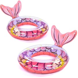 Rotatingpals 2 Pack Mermaid Swimming Rings Inflatable Mermaid Tail Pool Floaties Inner Tubes with Glitter Summer Water Float Party for Kids Toddler Outdoor Pool Beach Water Lake Party Supplies