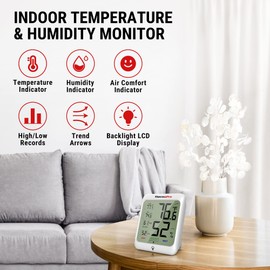 ThermoPro TP53 2 Pack Digital Hygrometer Indoor Thermometer for Home, Temperature Humidity Sensor with Comfort Indicator & Max Min Records, Room Thermometer Humidity Meter with Backlight Display