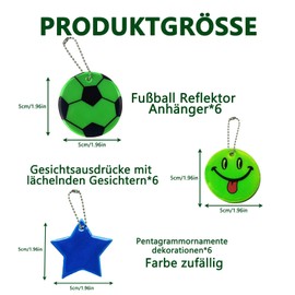 Tcnzdy Pack of 18 Football Reflector Pendants, Pentagram Ornaments, Face Expressions with Smiling Faces, Football Key Ring for Girls and Boys