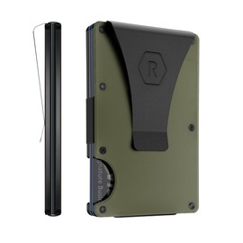 The Ridge Wallet for Men, Slim Wallet for Men - Thin as a Rail, Minimalist Aesthetics, Holds up to 12 Cards, RFID Safe, Titanium Wallet with Money Clip (Hex Ridge, Matte Olive)