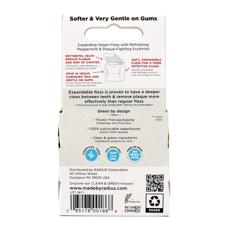 Radius Dental Floss, Sponge Floss, Vanilla Mint, 55 Yards, Vegan
