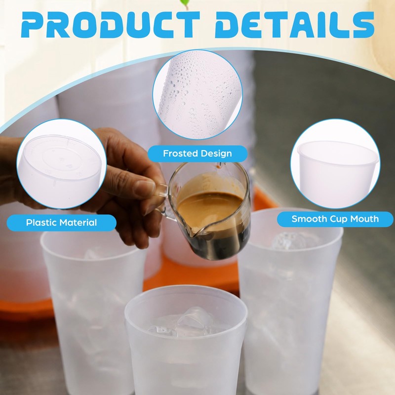 180 Pcs Frosted Plastic Cups 16 oz Clear Disposable Tumblers