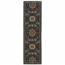 Homeroots 2' X 8' Blue And Ivory Oriental Power Loom Runner Rug With Fringe