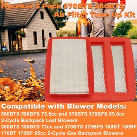 3 Pack 570BTS 580BTS Air Filter Tune Up Kit for Husqvarna 570BTS 570BFS 580BFS Mark II III 380BTS 370BTS 180BT 170BT Backpack Leaf Blower Maintenance Parts 544271501 512652001 with Spark Plug