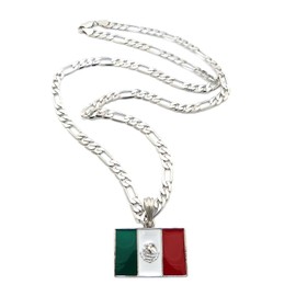 NYFASHION101 Mexico Flag Pendant with 5mm 24" Figaro Chain Necklace, Silver-Tone