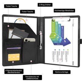 Writing Case 2 Ring Binder A4 Conference Folder Magnetic Closure Waterproof Organiser Folder Document Folder Black
