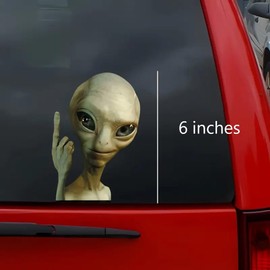 2 pcs Alien Waving UFO Theme Reflective Fanny Car Bumper Sticker,6 Inch Vinyl Decal, Waterproof,Die-Cut for Cars,Windows,Laptops