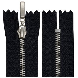 AERZETIX - C64657 Set of 2 Metal Zippers No. 3-10 cm Non-Separable Chrome-Plated - Decorative Slider - Colour Black - Zipper Mesh Slider Haberdashery Sewing Clothes