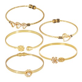 Touchstone NEW Indian Bollywood Handcrafted Filigree Floral Heart Shape Round Marquise Cut Cubic Zirconia CZ Designer Jewelry Openable Elegant Gold Plated Bracelets. Set Of 5. For Women.