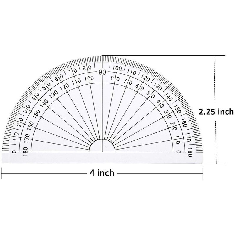 2pcs Plastic Protractors Math Protractor Clear 180 Degree 4"(10cm) and