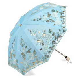 LCY Womens Anti-UV Lace Embroidery Folding Sun Parasol Rain Umbrella Wedding Umbrella-Blue
