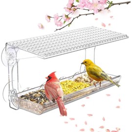 Window Bird Feeder for Outdoors with Large Feeding Trays, Clear Window Mounted Bird House with Strong Suction Cups, Weatherproof Bird Watching Station for Garden, Yard, Elderly and Kids Viewing