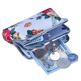 Rolin Roly Coin Purse Cute Coin Pouch Floral Buckle Wallet Double-Layer Mini Coin Wallet Change Organizer Canvas Vintage Coin Bag with Clasp Closure Kisslock for Women Girls