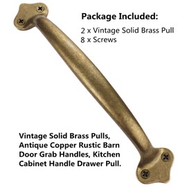 Runningfish Vintage Solid Brass Pulls, Antique Copper|Rustic Barn Door Grab Handles|Kitchen Cabinet Hardware Drawer Handle Pull (Bronze, 6.5inch-2Pcs)