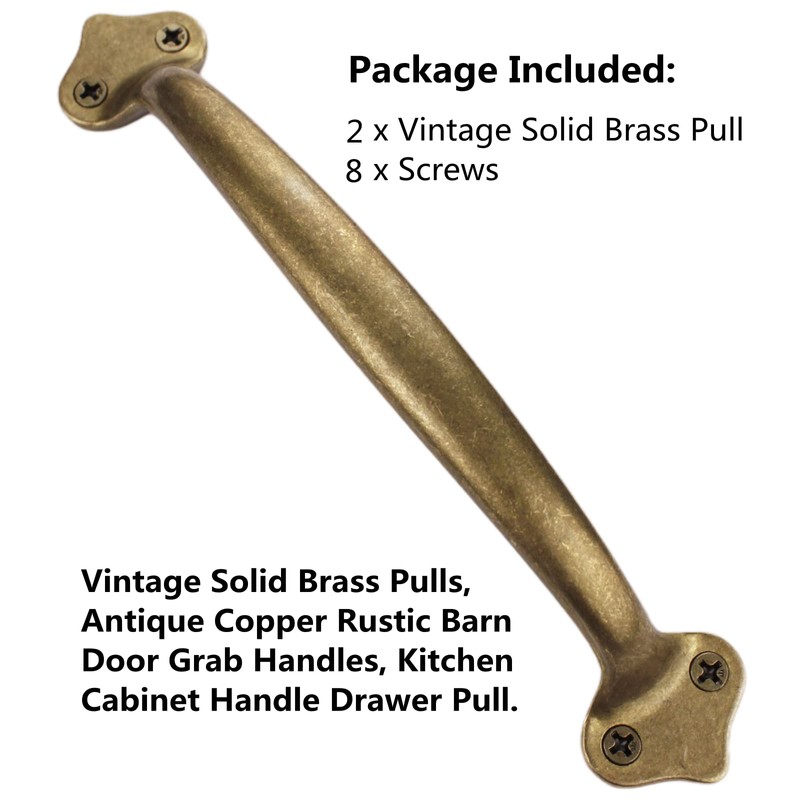 Runningfish Vintage Solid Brass Pulls, Antique Copper|Rustic Barn Door Grab