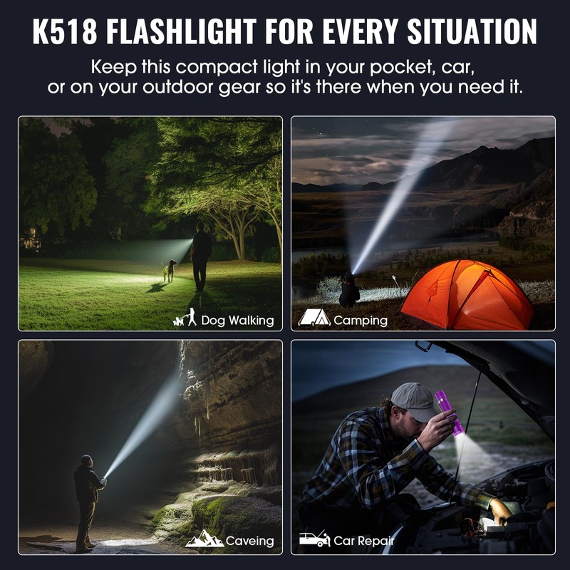 Rechargeable Tactical Flashlights, High Lumens Small Mini USB-C LED Flashlight,