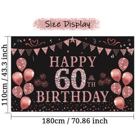 Trgowaul 60th Birthday Decorations for Women Rose Gold Birthday Backdrop Banner Happy 60 Birthday Party Suppiles Photography Supplies Background Happy 60th Birthday Decoration 5.9 X 3.6 Fts