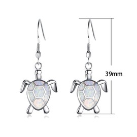 Tiny Turtles Dangle Drop Earrings 925 Sterling Silver Pin Lovely Animal White Opal Hook Hoop Earring Drops Delicate Jewelry Gift for Women Girls Sensitive Ears