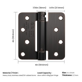 Haidms 4 Inch Self Closing Door Hinges 2 Pack Oil Rubbed Bronze Spring Hinge Adjustable Tension with 1/4" Radius Corner for Exterior Front Interior Door