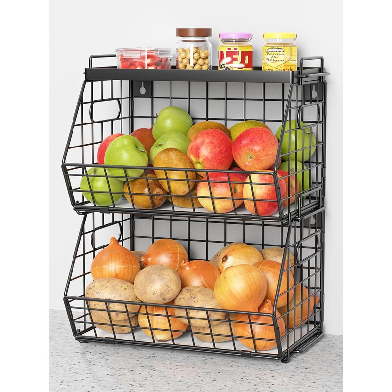 CHLORYARD 3-Tier Stackable Fruit Basket Kitchen Potato Onion Storage Wire