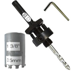 1 3/8 Hole Saw for Concrete or Brick Inc SDS+ Hole Saw Arbor and Pilot Drill TCT Drill Through Hard Masonry Material with Hammer Setting and Regular for Fiberglass Plaster and Drywall