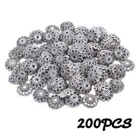 Hmjpng 200pcs Antique Silver Flower Bead Caps Alloy Filigree Flower Cap Spacer Beads Jewelry Making Accessories for DIY Earrings Bracelet Necklace Craft, 11.5 mm x 2.5 mm