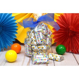 Wheels on The Bus Birthday Mini Chocolate Candy Bar Sticker Wrappers for Kids, 45 1.4" x 2.6" Wrap Around Labels by AmandaCreation, Great for Party Favors