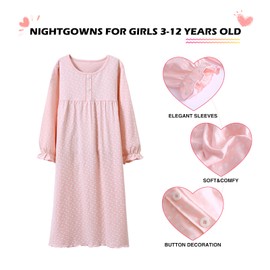BANGSAUR Girls Nightgowns Cotton Princess Sleepwear Heart Print Nightdress 2 Pack 3-15 Years, Long sleeves