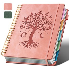 Ovesmusl 5 Subject Notebook College Ruled Hardcover Spiral Notebook 8.5" x 11" with 5 Removable Dividers 300 Pages 100GSM Large Spiral Notebooks for Work Thick Lined Journal for Women, Pink