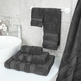 American Soft Linen Salem Bath Towel Set, 100% Cotton 6 Piece Towels for Bathroom, 2 Bath Towels 2 Hand Towels 2 Washcloths, Dark Gray