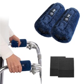 SPRING SEAON Walker Hand Pads Fluffy Walker Handle Cushions Non-Slip Universal Walker Grips Padded Hand Covers Soft Pads for Walkers for Seniors Walker Pads for Handles Folding Rolling Wheelchair, Rollator Handle, Elderly Grippers 2 Pack (Navy Blue)