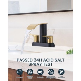 Waterfall Bathroom Sink Faucets:WOWOW Bathroom Faucets Black and Gold,4 inch Centerset Sink Faucet,2 or 3 Holes Two Handles Faucet with Pop up Drain,Modern Lavatory Faucet