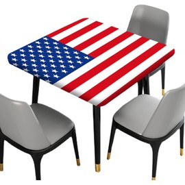 American Flag Fitted Square Tablecloths, 4th of July Independence Day Wipe Clean Table Cloth, Great for Home Kitchen/Parties/Holiday Dinner Use, Fit 30" x 30" Square Table, Blue Red White