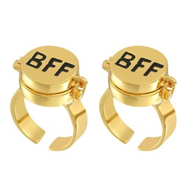 LEEQ Best Friends Forever Ring - 2 Pieces Cute BFF Ring Adjustable Open Cap Ring A Symbol for Best Friendship Memorial Gift for Best Friend