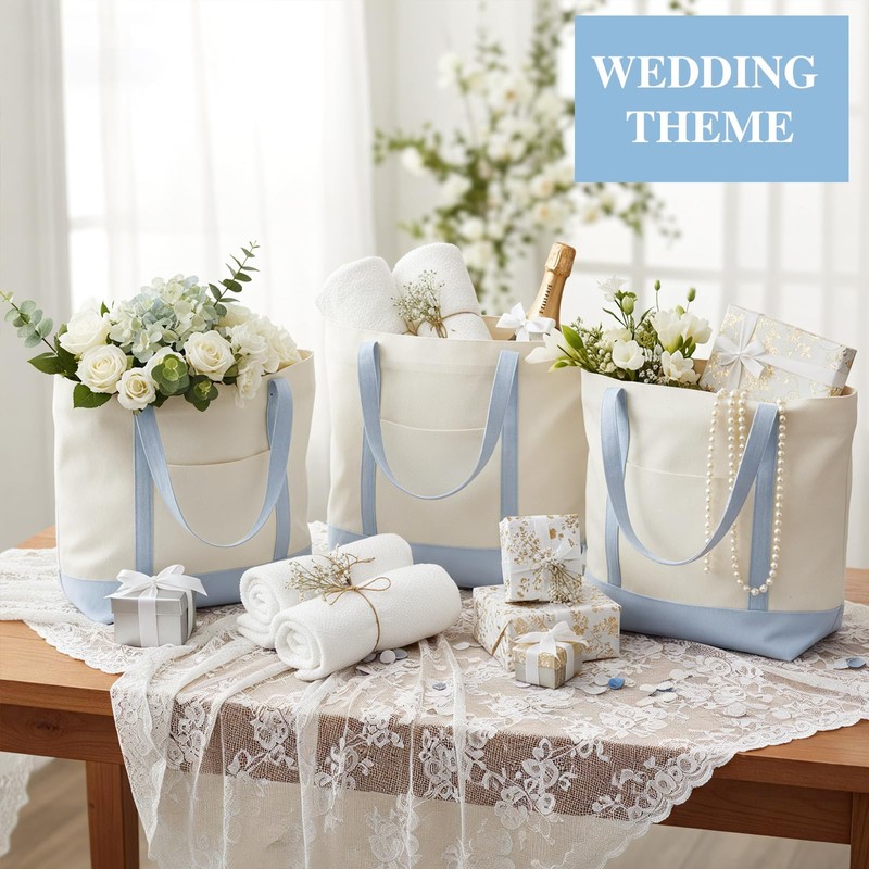 Sunnymove 4 Pcs Large Canvas Tote Bags Bulk with Top