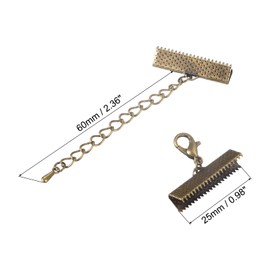 uxcell 20Sets Ribbon Crimp Clamp Ends with Lobster Claw Clasps & Extension Chain, 25mm Cord End Clasps for DIY Craft Making, Bronze Tone