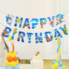 Happy Birthday Banner, Ocean Theme Sea Animals Happy Birthday Banner Paper Birthday Banner Bunting for Boys Girls Kids Babys Ocean Shark Under The Sea Themed Birthday Decorations
