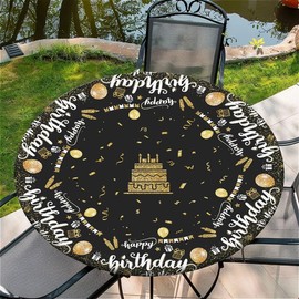 Outdoor Round Tablecloth with Elastic Band 36 In-90cm Elastic Garden Tablecloth with Party Birthday Pattern
