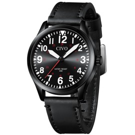 CIVO Watches Mens Big Numbers: Easy Read Analogue Quartz Watch - Leather Straps Black Fashion Sports Boys Man
