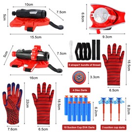 Set of 3 Spiderm Launcher Gloves, Spiderm Gloves, Super Spiderm Launcher, Kids Spiderm Hero Gloves with Suction Cup Darts and Frisbee, Spiderm Net Launcher, Spiderm Hero Gloves, Gift for Children (B)