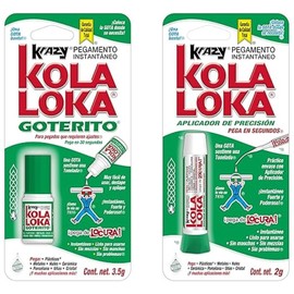 Kola Loka Pegamento Instantáneo Pack 2: Goterito 3.5 g + Aplicador de Precisión en Tubo 2 g. Para plástico, metal, cerámica, cristal, uñas, hules y más.