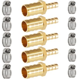 MSAEIQUN Brass Hose Barb Reducer 5/8" (16mm) to 5/16" (8mm) Reducing Barb Splicer Mender with Stainless Steel Pipe Clamps air Hose Repair kit for Pipe Line/Fuel/Air (Pack of 5)