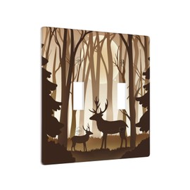 Forest Deer Mountain TreeDouble Toggle Light Switch Cover Decorative 2 Gang Wall Plate Electrical Face Plate Dual Device Switchplate Cover