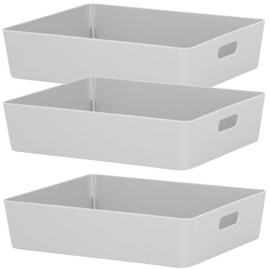 3 x Organiser Boxes, 6 cm High, Grey, 25 x 20 x 6 cm, 2.6 Litres, DIN A5 Organiser Basket, Drawer Organiser Box, Plastic Organiser System, Storage, Bathroom Basket, Cupboard, Desk