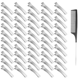 50pcs Hair Clips for Styling, 3.5" Duck Bill Hair Clips, Pin Curl Clips, Metal Sectioning Hair Clips with 2 Pcs Rat Tail Combs for Styling, Coloring, Thick Hair Sectioning