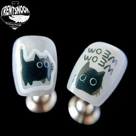 TRENTSNOOK 10pcs Student Style Handmade Nail Tips Reusable Black and White Nail Tips, Perfect for Surprised Cat False Claws, Fireworks Displays, Coming of Age Ceremonies, Graduations, Dating, Karaoke