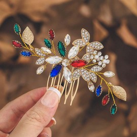 IYOU Bridal Wedding Hair Combs Gold Crystal Bridal Sides Comb Flower Rhinestone Headpiece Prom Bridesmaid Bride Hair Accessories for Women