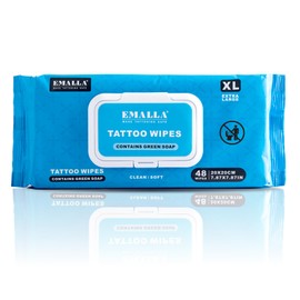 Emalla Green Soap Tattoo Wipes, 48 Count XL All in One Premium Cleaning Wipes to Clean Skin During Tattooing and Aftercare 7.87"x7.87" Natural Formula Tattoo Supplies