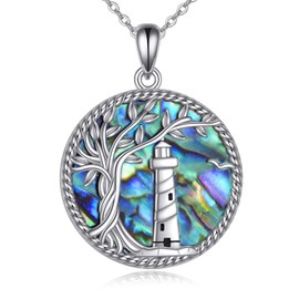 HKPATOP Lighthouse Necklace 925 Sterling Silver Lighthouse Pendant Necklace Tree of Life Jewelry Gifts for Women Girlfriend Lover