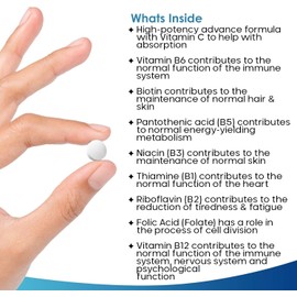 Vitamin B Complex - 365 Small Tablets (One Year Supply) High Strength All 8 B Vitamins B1-B2-B3-B5-B6-B12, Biotin, Folic Acid and Vitamin C - Reduction of Tiredness, Energy & Immune Support - UK Made